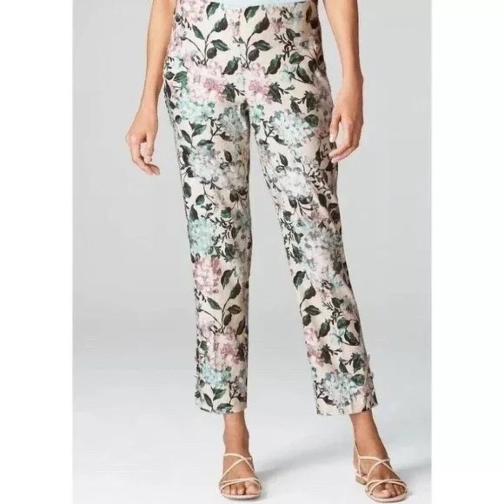 J. Jill Floral Linen Stretch Pull On Capri Tapered Leg Pants Small Petite